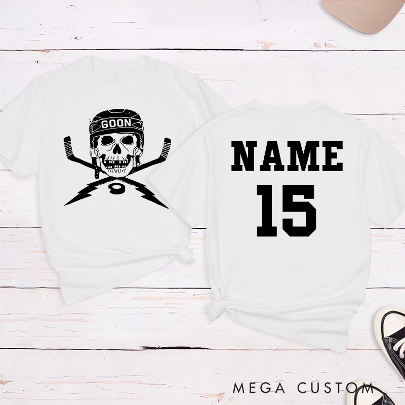 Personalized "Goon Skull" Hockey T-Shirt with Custom Name and Number