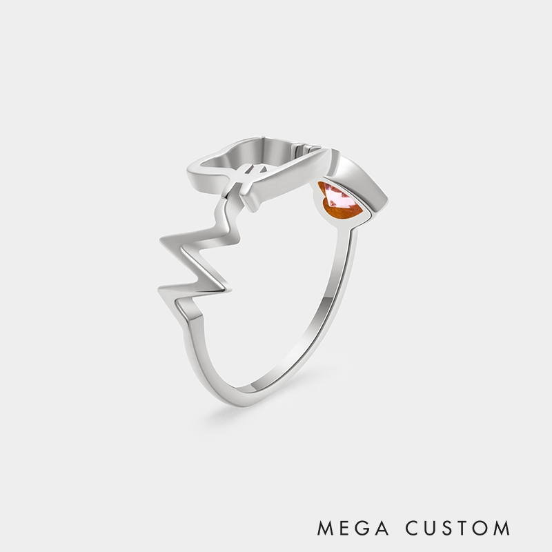 Personalized Cat-Themed Sterling Silver Ring – Custom Name and Birthstone Open Design Jewelry 925 Sterling Silver Gifts for Her