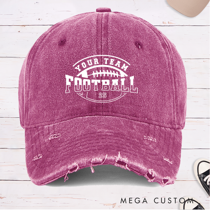 Personalized American Football Ball Design Cap with Custom Team Name and Number