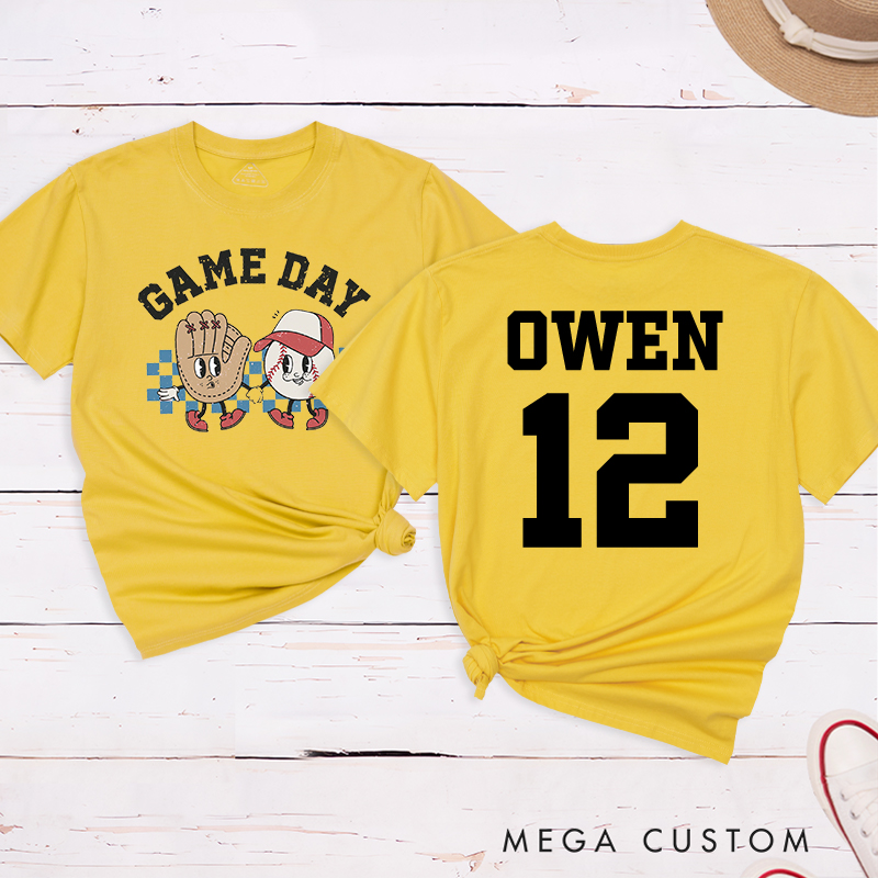 Personalized Cartoon Baseball T-Shirt with Custom Name and Number  