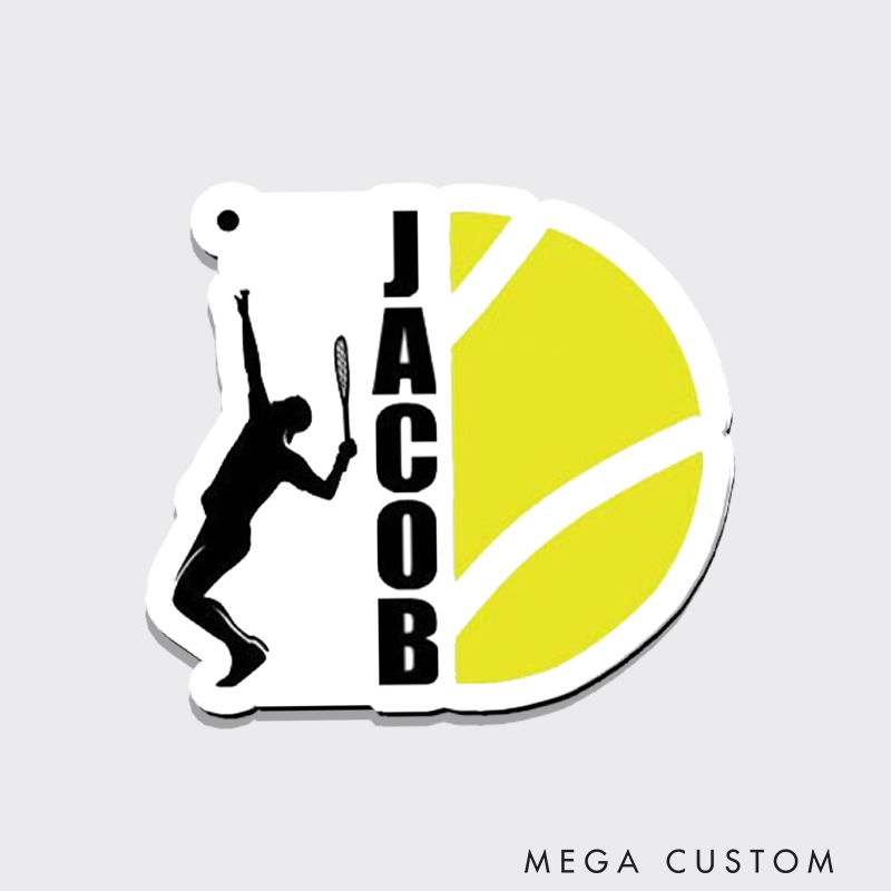 Personalized Tennis Player Fridge Magnet Custom Name and Silhouette Design 