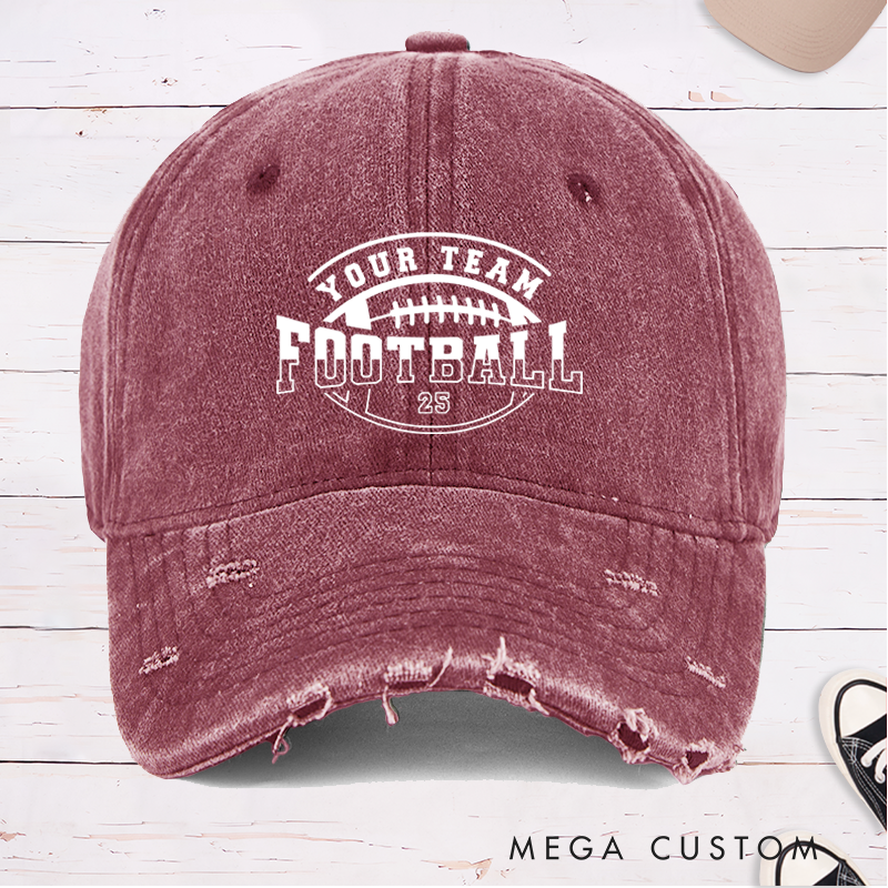 Personalized American Football Ball Design Cap with Custom Team Name and Number