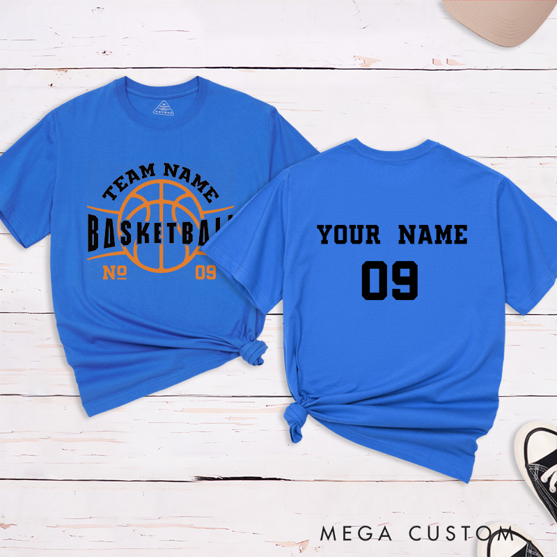 Personalized Basketball T-Shirt with Custom Team Name Bold Front Design and Your Name and Number on the Back
