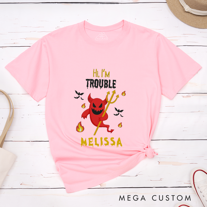 Personalized Where I Go Trouble Follows and I'm Trouble Funny Couple Matching Halloween Shirt 