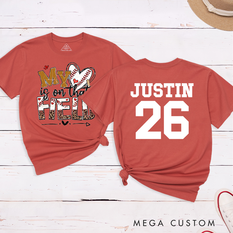 Personalized "My Heart is on That Field" Baseball T-Shirt with Custom Name and Number