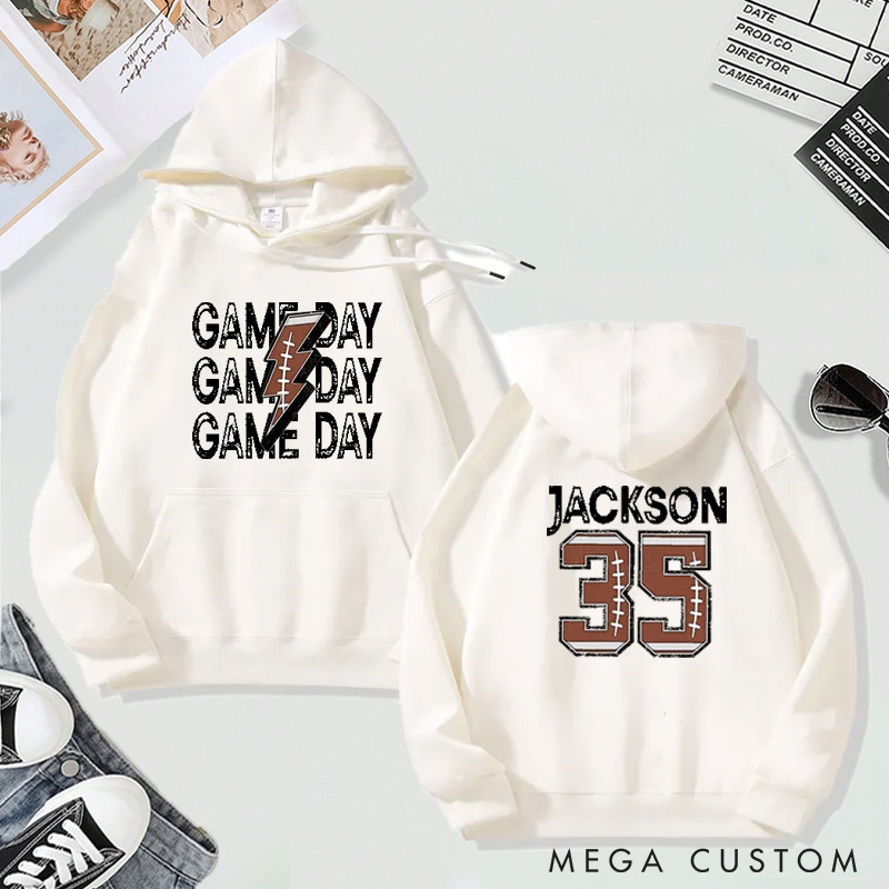 Personalized "Game Day" Football Hoodie with Custom Name and Number Design