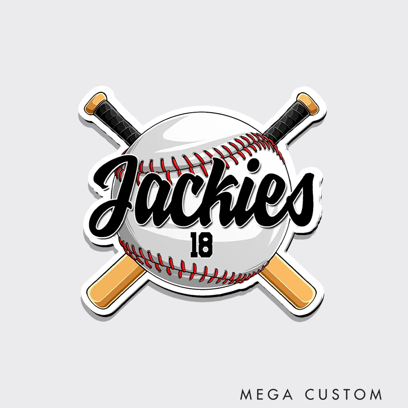 Personalized Baseball Fridge Magnet with Crossed Bats and Custom Name 