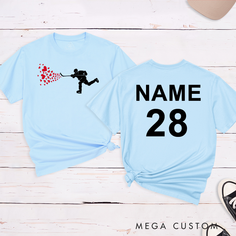 Personalized "Hockey with Heart" T-Shirt with Custom Name and Number