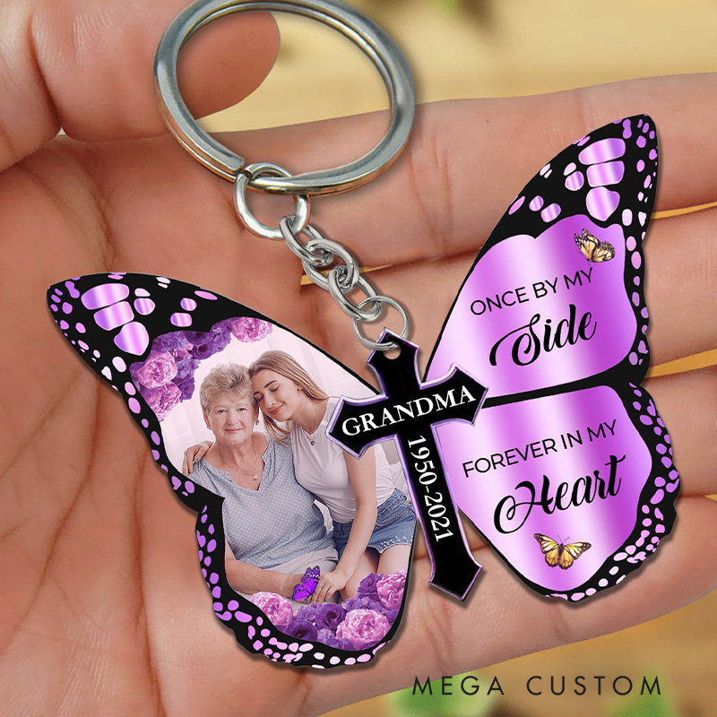 Personalized Butterfly Memorial Keychain Custom Photo Name Year Forever In Heart Keepsake