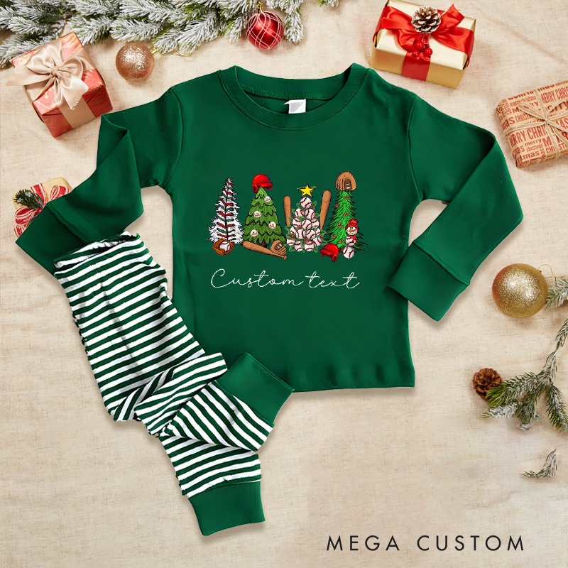 Personalized Christmas Tree Sports Pajamas with Custom Name for Kids  