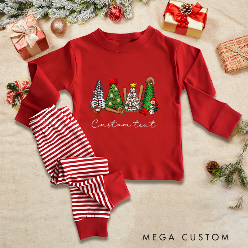 Personalized Christmas Tree Sports Pajamas with Custom Name for Kids  