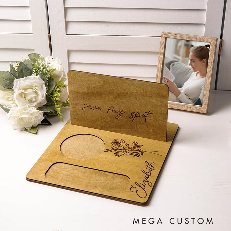 Personalized Birth Flower Wooden Book Stand Bookmark Set with Name Bookish Birthday Gift for Reader Book Lover Gift Librarian Gift