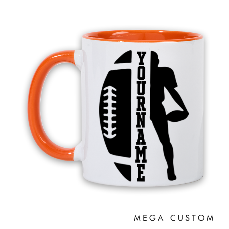 Personalized American Football and Rugby Player Design Mug with Custom Name
