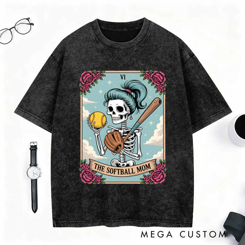 Personalized Softball Skeleton T-Shirt with Vibrant Floral Accents