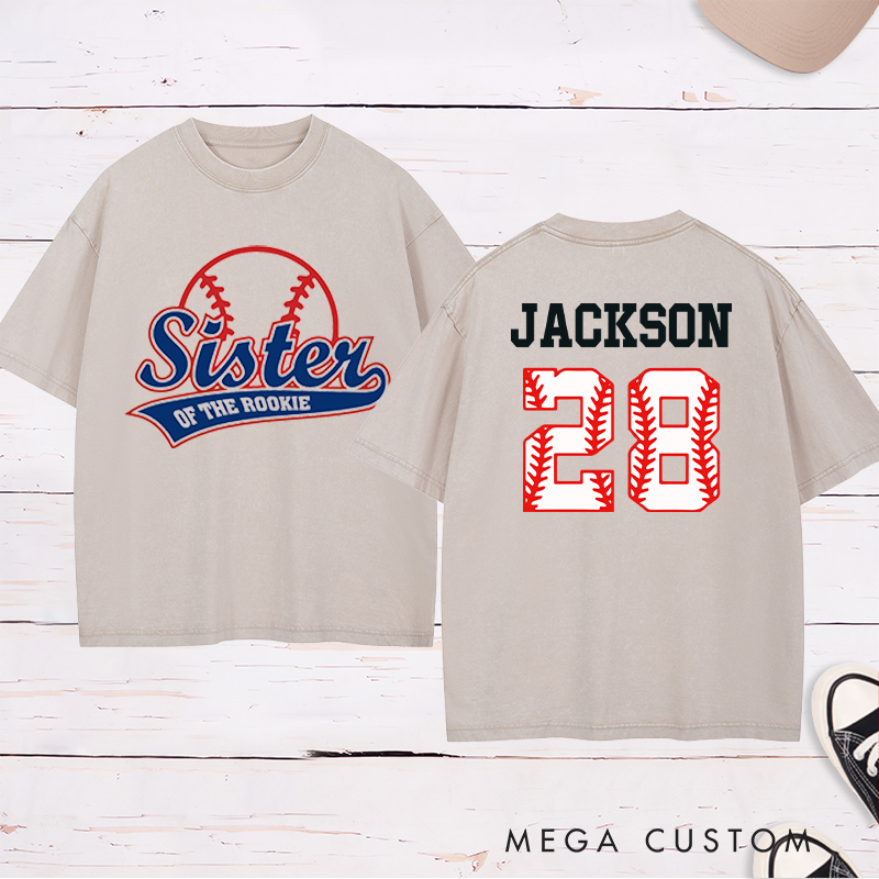 Personalized Baseball Name and Number Washed T-Shirt for Sister