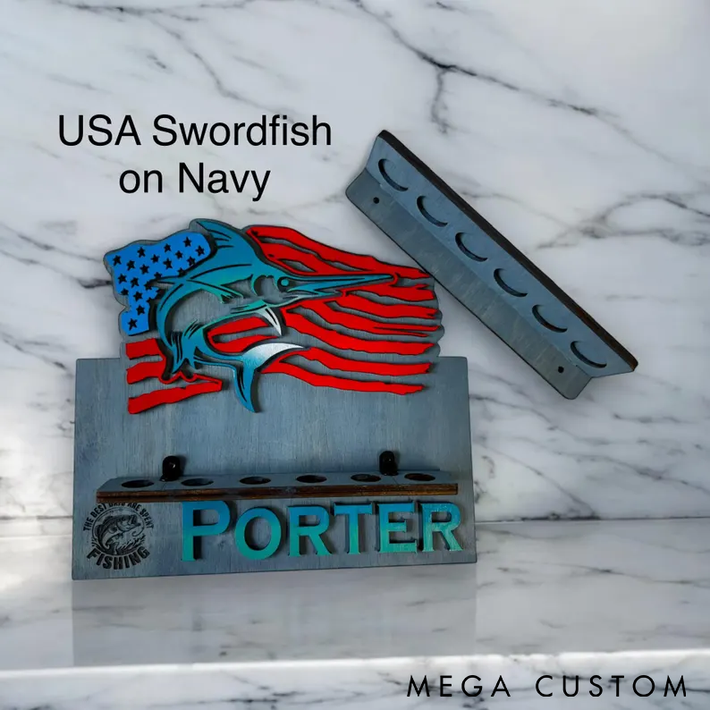 Personalized Fishing Rod Holder Wall Mount Custom Name Wooden Rack with Fish Design Perfect for Organizing Gear and Fishing Enthusiast Gifts