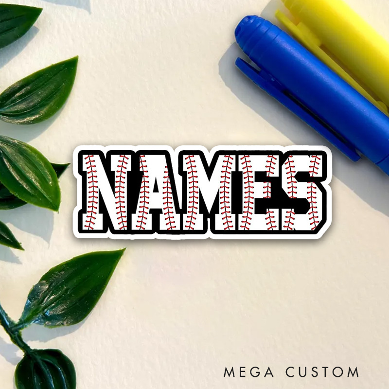 Personalized Athletic Sticker with Baseball-Themed Text Design and Custom Name  