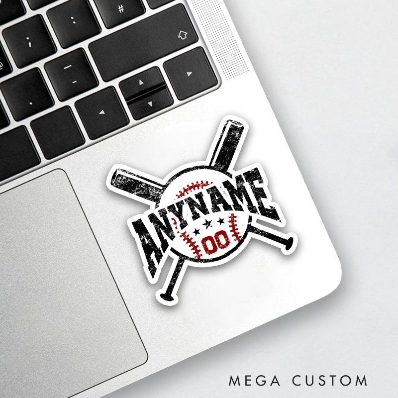 Personalized Baseball Sticker with Custom Name and Vintage Bat Design 
