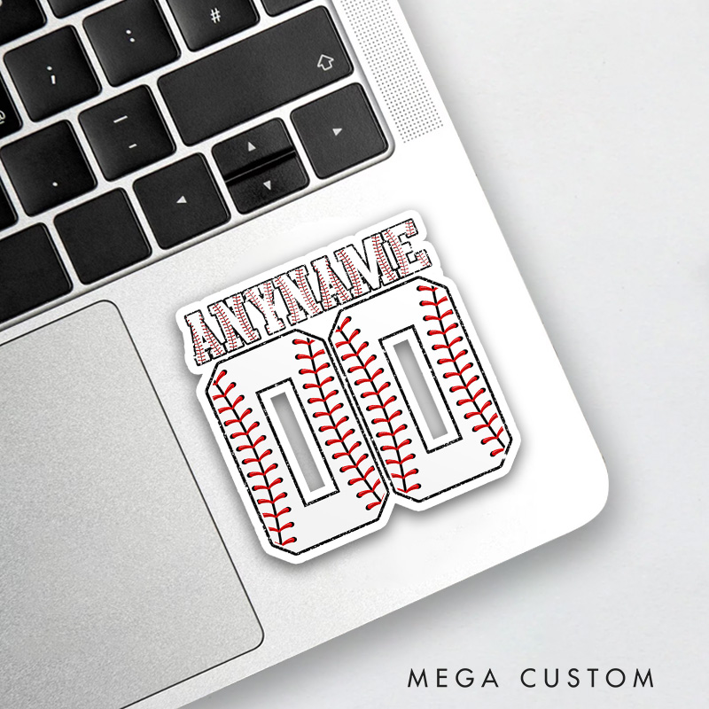 Personalized Athletic Sticker with Large Number and Baseball Stitch Design 