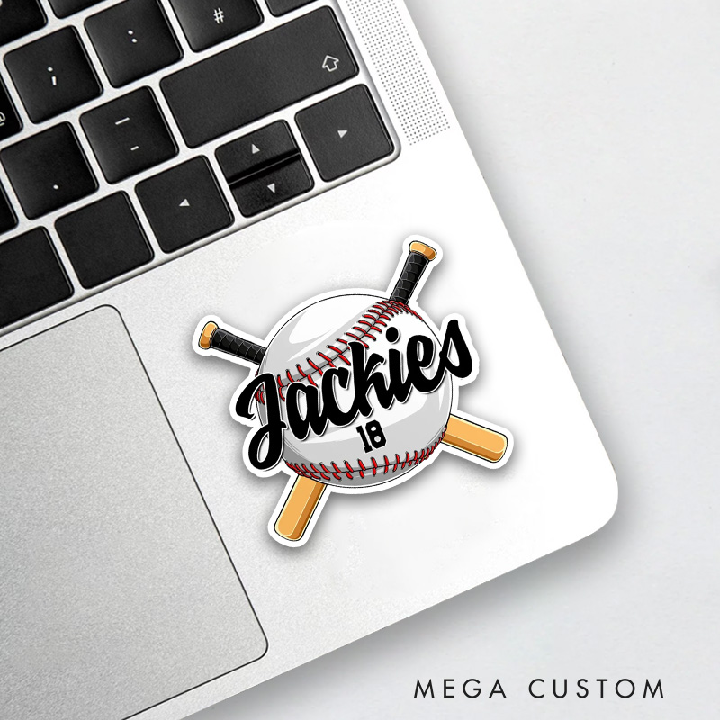 Personalized Baseball Sticker with Crossed Bats and Custom Name 