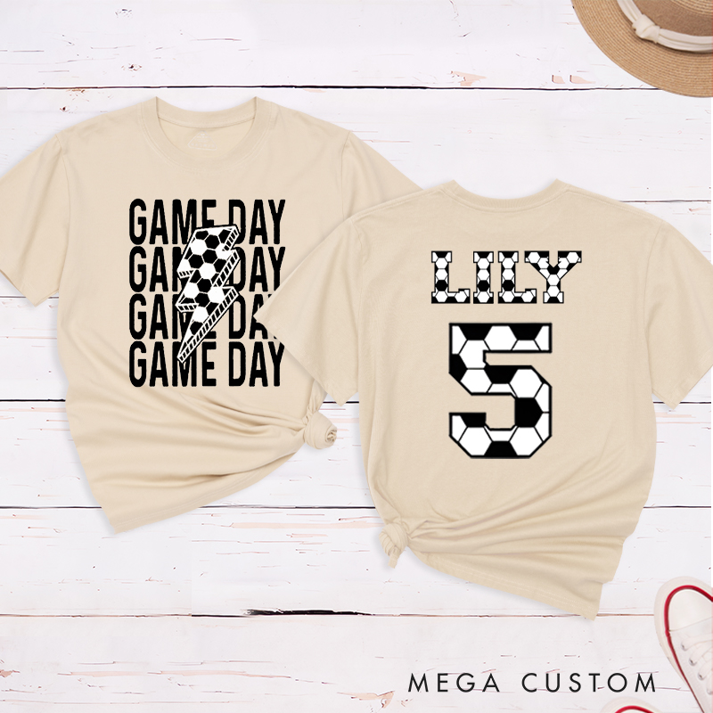 Personalized Game Day Soccer T-Shirt with Custom Name and Number
