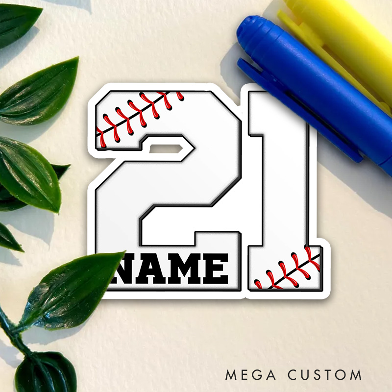 Personalized Baseball Sport Number Sticker with Name