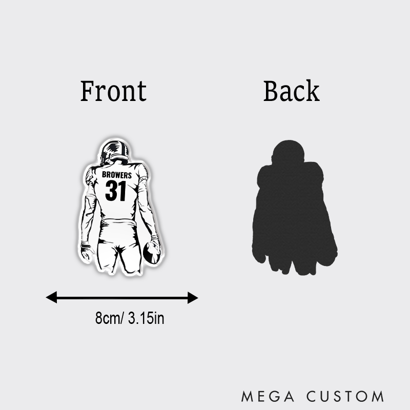 Personalized American Football Player Fridge Magnets Customize with Name and Player Number on the Back