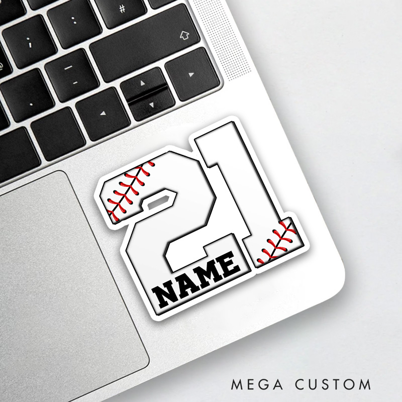 Personalized Baseball Sport Number Sticker with Name