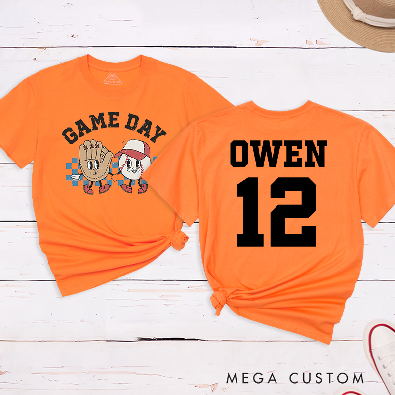 Personalized Cartoon Baseball T-Shirt with Custom Name and Number  