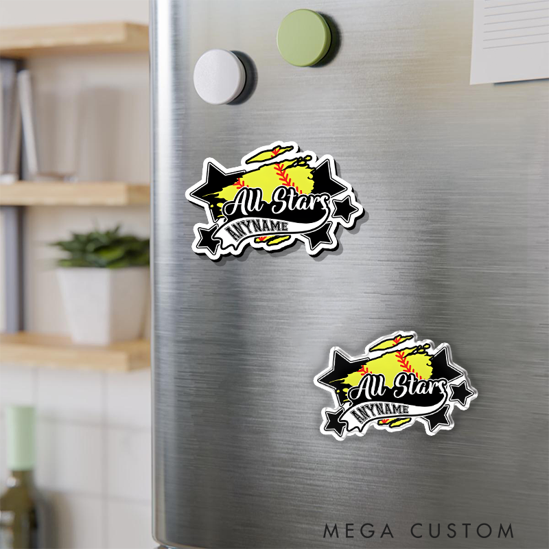 Personalized All Stars Softball Refrigerator Magnet with Custom Name and Starry Design