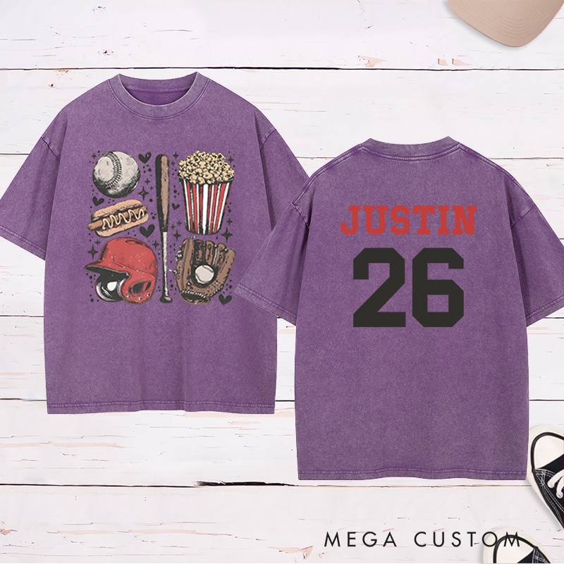Personalized Athletic Washed T-Shirt Designed for Baseball Enthusiasts 
