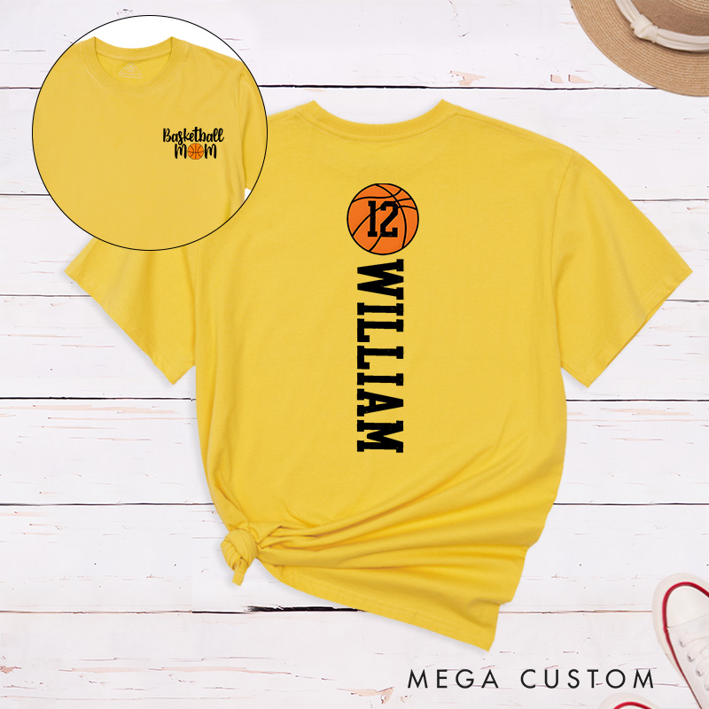 Personalized Oversized Basketball Mom T-Shirt with Custom Player Name Number and Stylish Front and Back Design