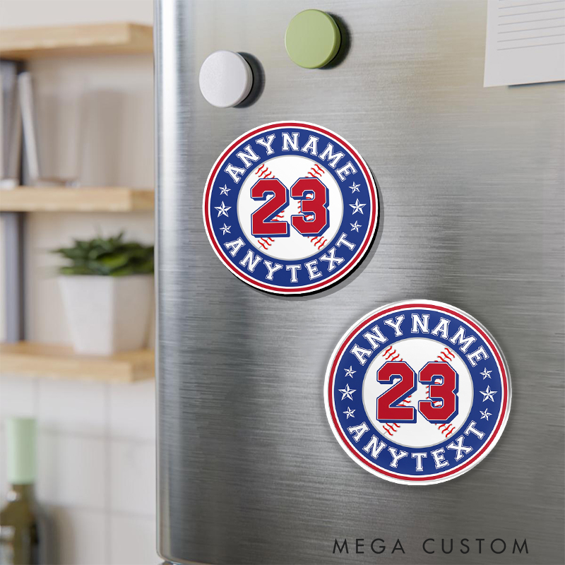 Personalized All-Star Baseball Fridge Magnet with Custom Name and Number 
