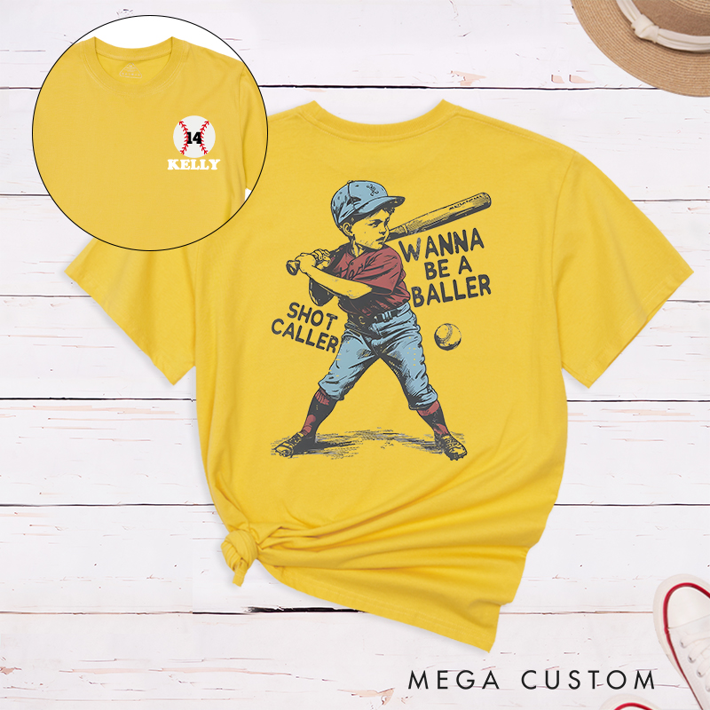 Personalized "Wanna Be a Baller" Vintage Baseball T-Shirt with Custom Name and Number  