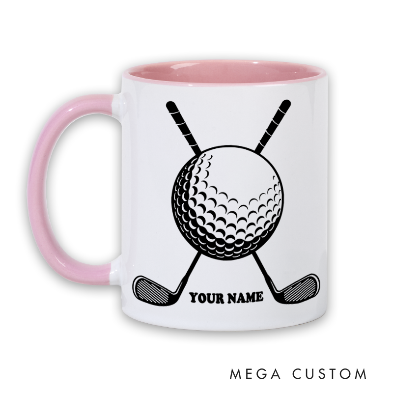 Personalized Golf Mug with Custom Name Golf Ball and Crossed Clubs Design Perfect Gift for Golf Enthusiasts