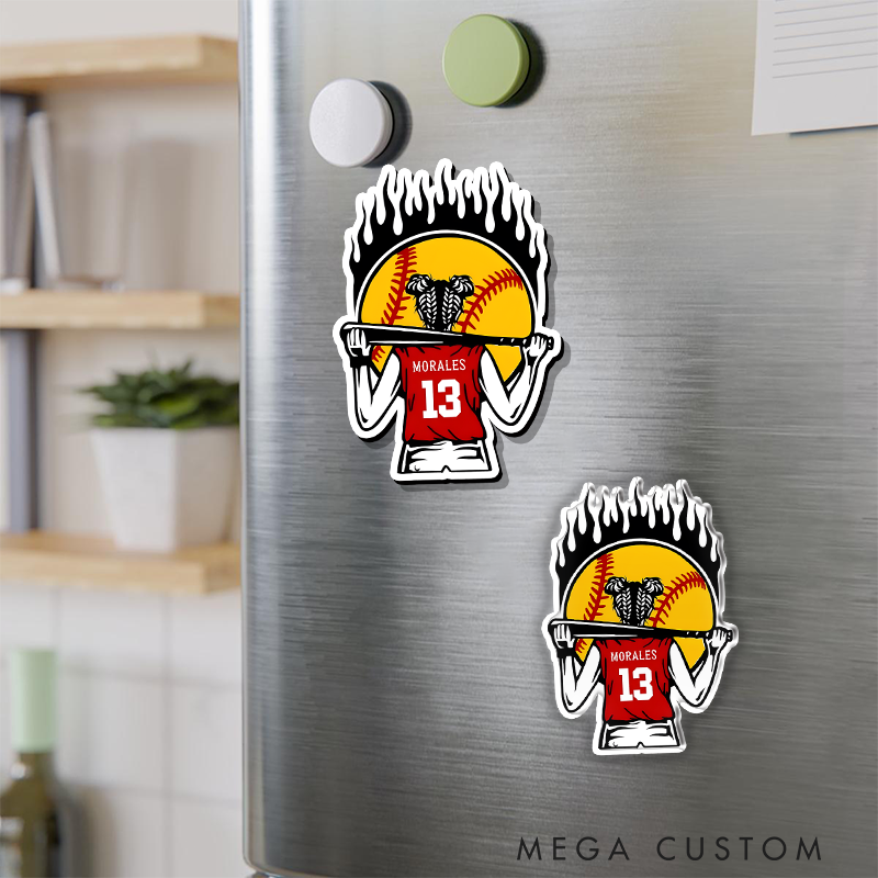 Personalized Basketball Refrigerator Magnet with Custom Name Number and Fiery Design