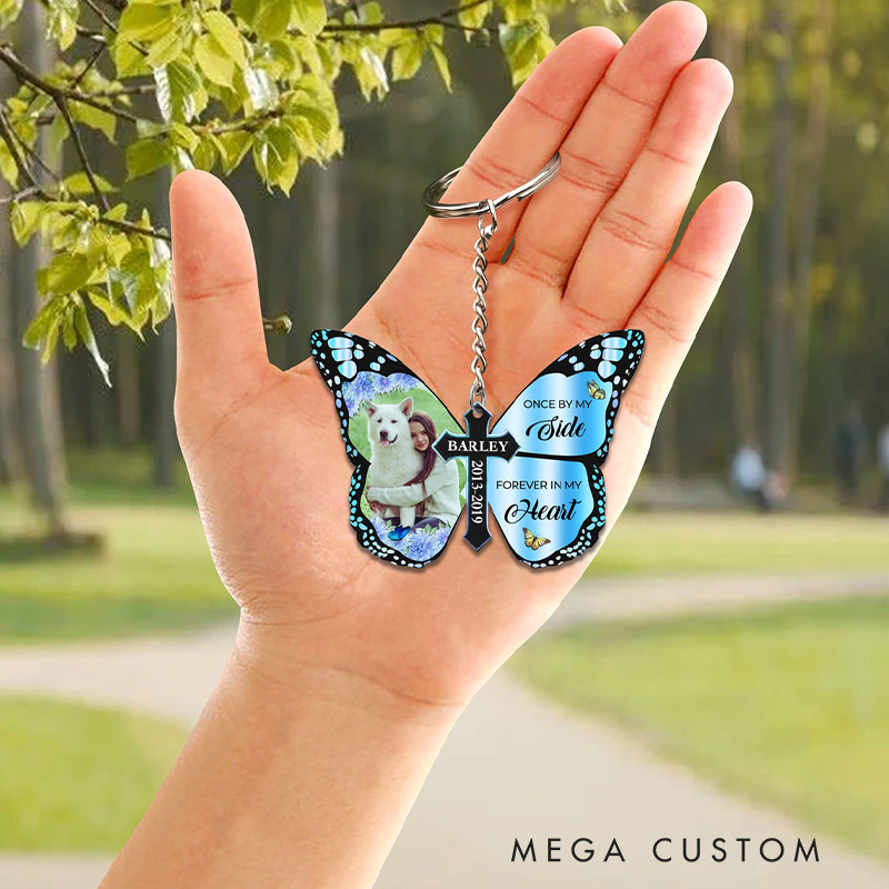 Personalized Butterfly Memorial Keychain Custom Photo Name Year Forever In Heart Keepsake