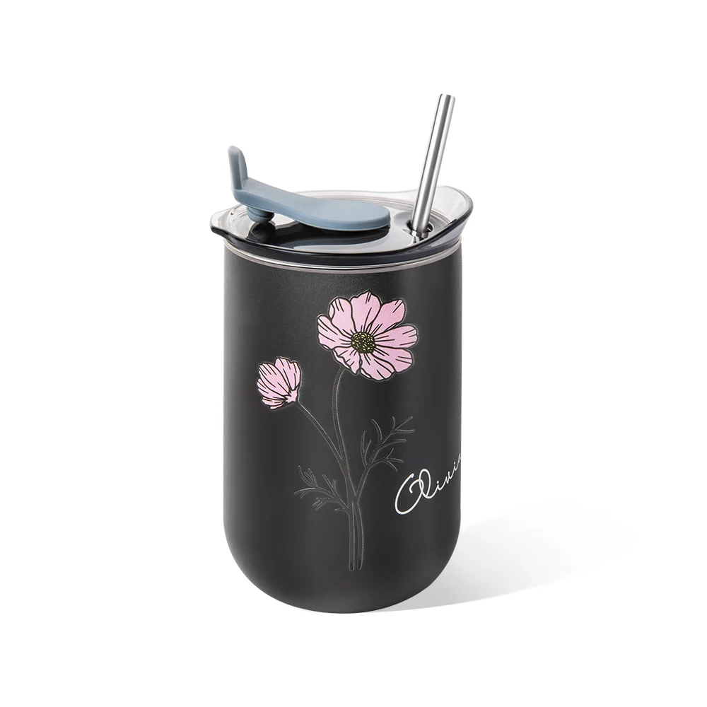 Personalized Watercolor Birth Flower Tumbler with Name Insulated Coffee Straw Tumbler Housewarming Birthday Party Favor Gift Trip Girl  Gift 