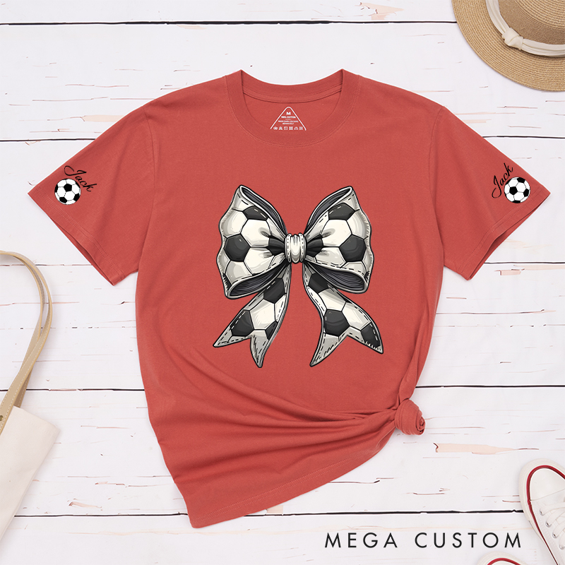 Personalized Soccer Shirt with Stylish Soccer Ball Bow and Custom Name