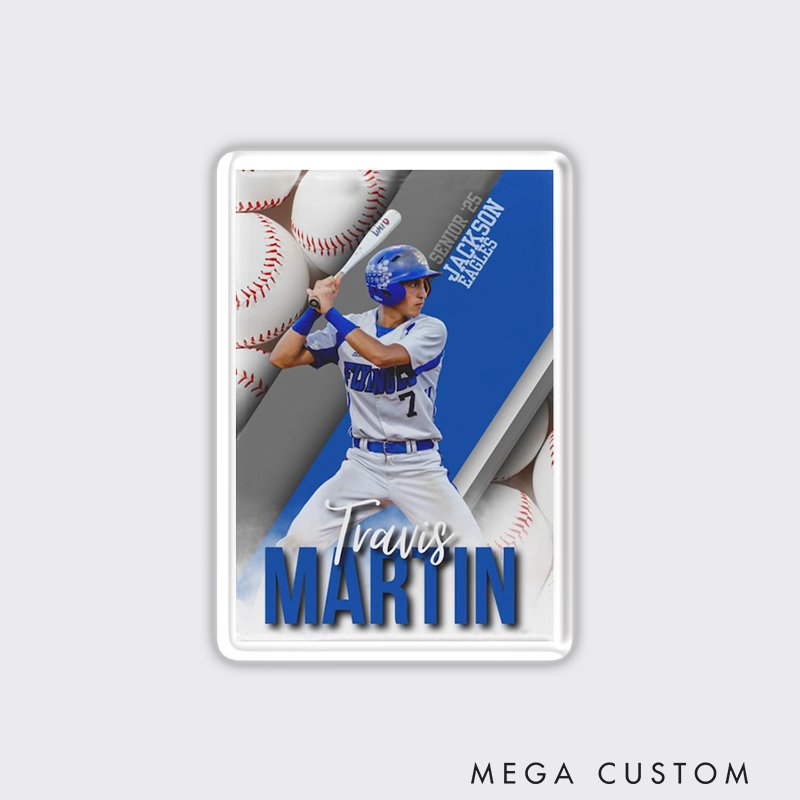 Personalized Baseball Photo Fridge Magnets with Custom Text for Senior Graduation Keepsake