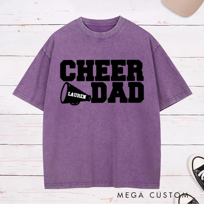 Personalized Cheer Dad Washed T-Shirt with Custom Name