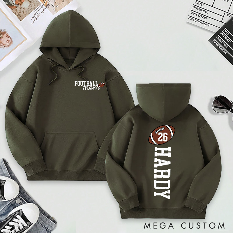 Personalized Football Mom Hoodie with Custom Name and Number Design