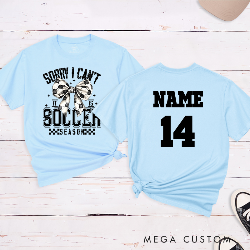 Personalized Soccer Season T-Shirt with Stylish Bow Design and Custom Name and Number