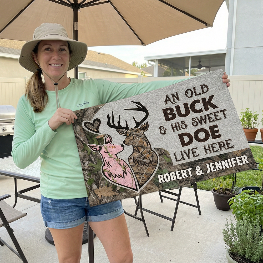 Personalized Deer Couple Doormat An Old Buck and His Sweet Doe Deer Camo Old Buck Sweet Doe Doormat with Name Couple Gift