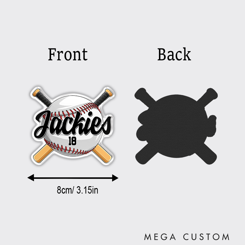 Personalized Baseball Fridge Magnet with Crossed Bats and Custom Name 