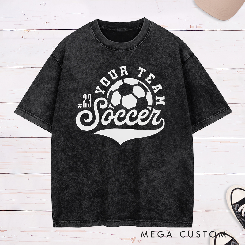 Personalized Soccer Washed T-Shirt with Retro Design and Custom Team Name and Number