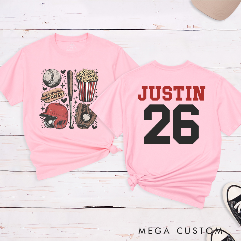 Personalized Sports Fan Tee with Baseball-Themed Graphics and Custom Text