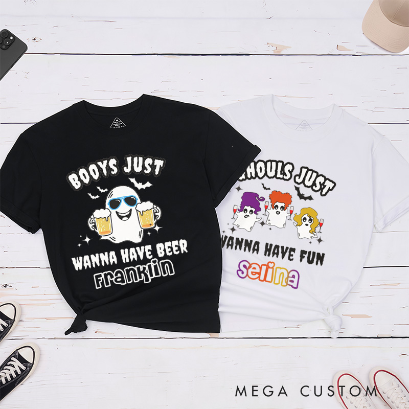 Personalized Halloween Party Booys and Ghosts Funny T-Shirt Couple Halloween Matching T-Shirt 
