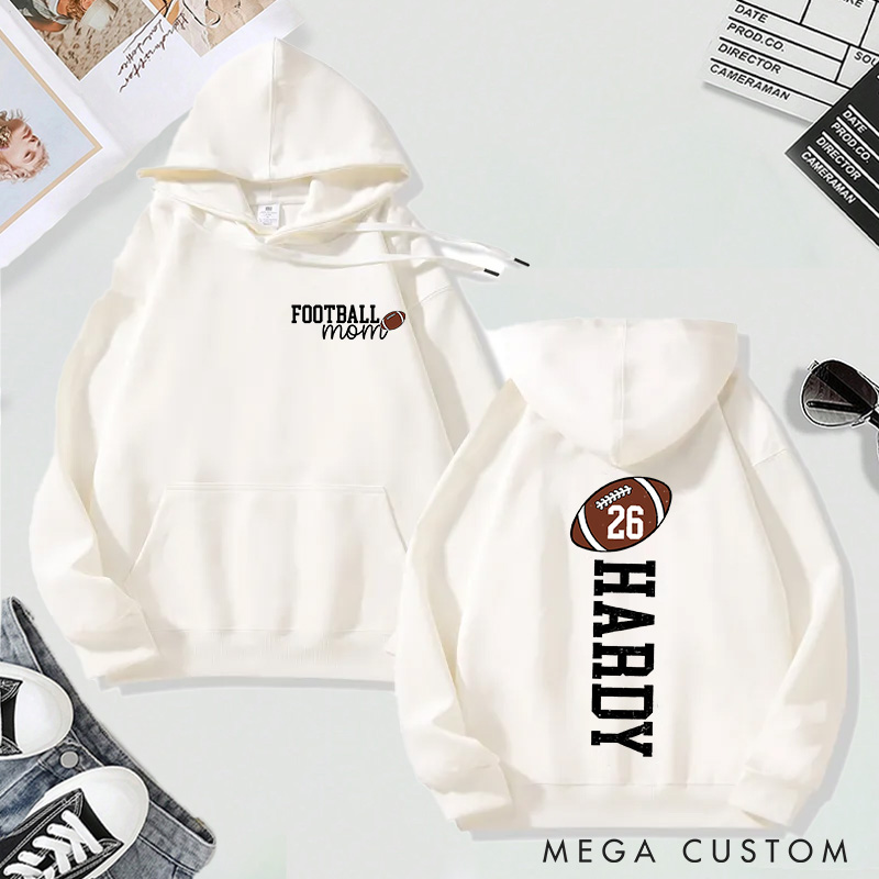 Personalized Football Mom Hoodie with Custom Name and Number Design