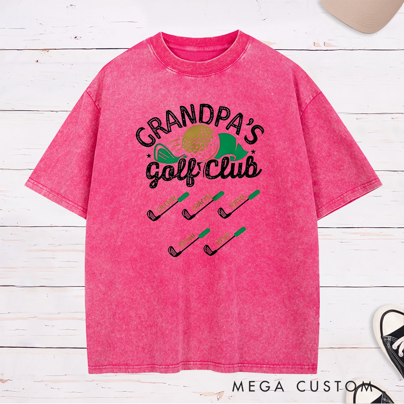 Personalized Golf Club Washed T-Shirt Add Your Kids’ Names Perfect Gift for Golf Enthusiast Parents